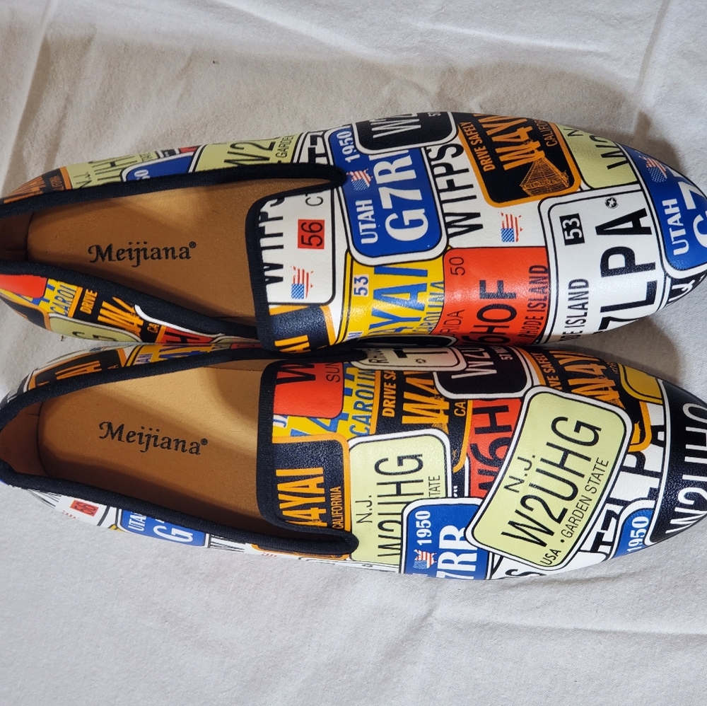 Meijiana Men's License Plate Loafers Slip-On Shoes - Multicolor 10.5